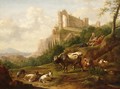 A Family Of Herdsmen And Their Cattle, With A Classical Ruin To The Background - Joseph Rosa or Roos