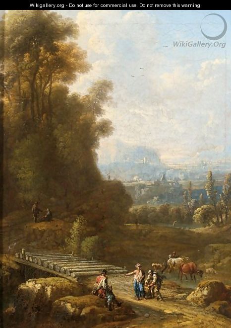 An Italianate Landscape With Herdsmen And Cattle Near A Bridge To The Foreground - (after) Johann Alexander Thiele