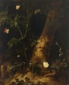 A Forest Floor Still Life With A Salamander, Snake And Various Butterflies Around A Thistle - Otto Marseus Van Schrieck