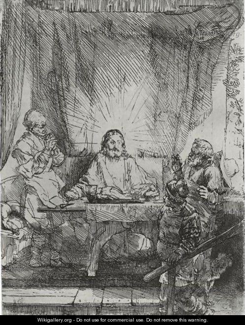 Christ At Emmaus The Larger Plate - Rembrandt Van Rijn