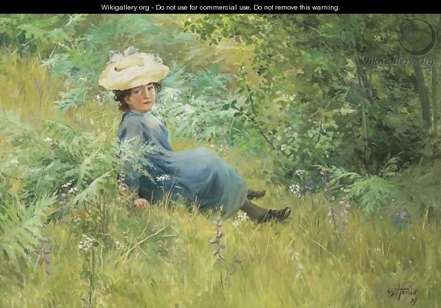 Resting In A Field - Charles-Frederic Henriet