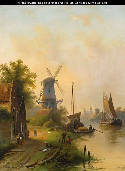 A River Landscape With A Windmill - Jan Jacob Coenraad Spohler