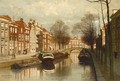 Figures By A Canal In A Dutch Town - Johannes Christiaan Karel Klinkenberg