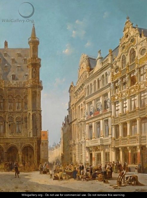 Many Figures At An Auction On The Grande Place In Brussels - Jacques Carabain