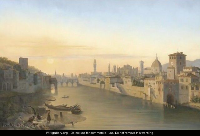 Florence, A View Of The River Arno - Antoine Marie Perrot