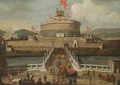 Rome, A View Of The Castel Sant'Angelo With A Procession Of Cardinals - Roman School