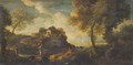 An Italianate Landscape With Women At A Well - (after) Jan Frans Van Orizzonte (see Bloemen)