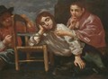 Two Children Playing A Practical Joke On A Sleeping Boy - Bernhard Keil