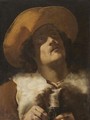 A Study Of A Young Man, Head And Shoulders, Wearing A Brown Fur Lined Cloak And A Straw Hat - North-Italian School