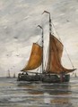 Bomschuiten On A Calm Sea - Hendrik Willem Mesdag