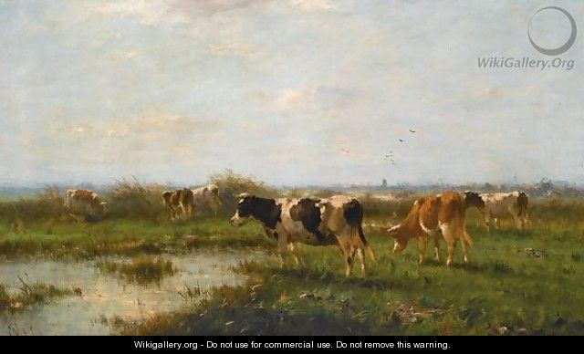 Cows In A Polder Landscape - Cornelis Sr Westerbeek
