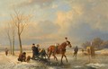 A Winter Landscape With Figures On A Sleigh, A 'Koek En Zopie' In The Background - Anton Mauve