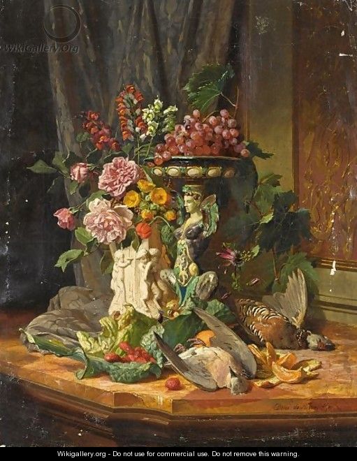 A Still Life With Flowers, Fruit And Game - David Emil Joseph de Noter
