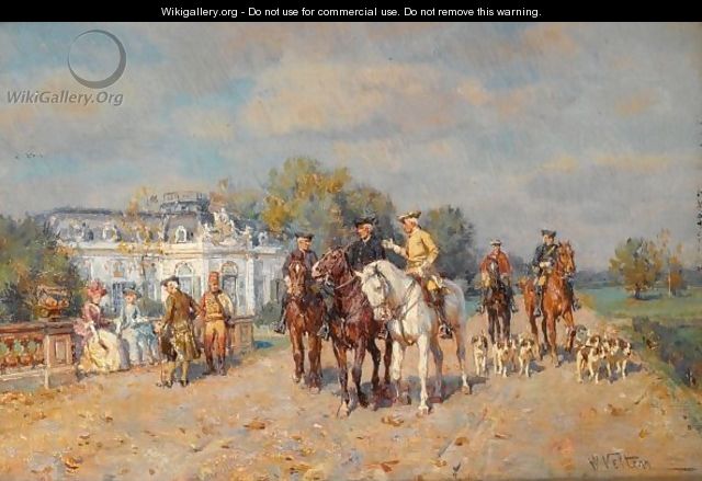 Elegant Hunters On Horse Back - Wilhelm Velten