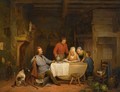 A Family In A Kitchen Interior - Francois Antoine De Bruycker