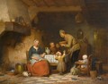 A Peasant Family Gathered Around The Kitchen Table - Ferdinand de Braekeleer