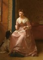 A Young Girl In A Pink Dress With Playing Cards - Florent Willems