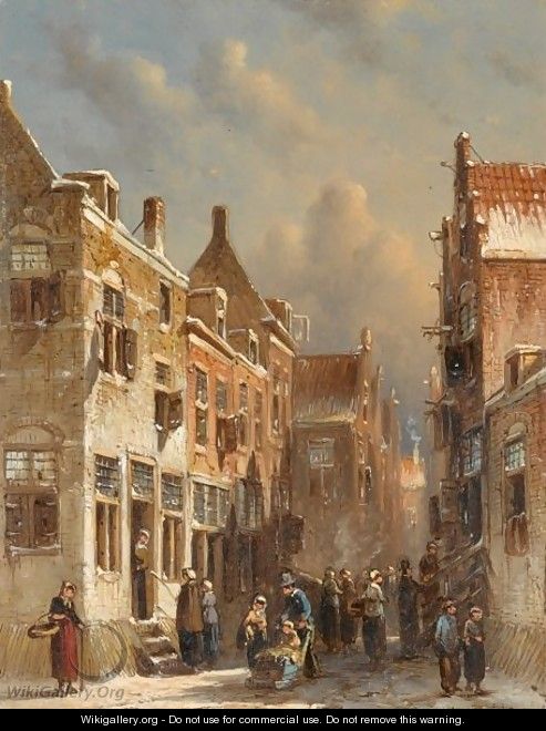 Figures In The Snow Covered Streets Of A Dutch Town 2 - Pieter Gerard Vertin