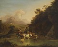 A Drover Passing Through A Stream With His Cattle Accompanied By A Peasant Woman - (after) Nicolaes Berchem