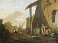 An Italianate Landscape With Figures Beside A Well Before A Villa - Thomas Wyck