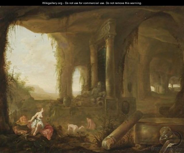 A Grotto With Diana And Her Nymphs Bathing - Abraham van Cuylenborch
