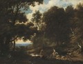 A Wooded Landscape With Drovers Watering Their Herd - Cornelis de Bie