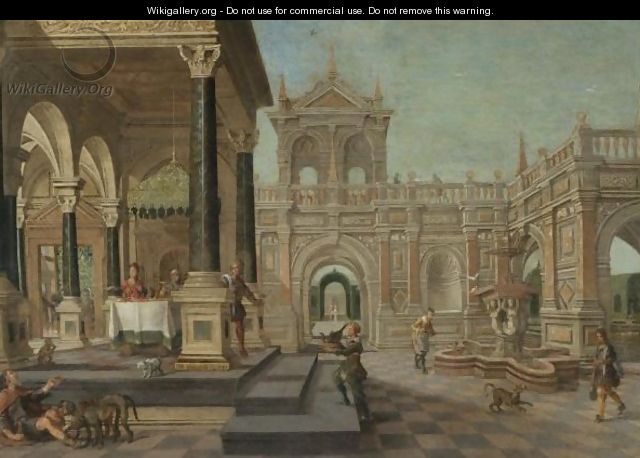 A Palatial Capriccio With Dives And Lazarus - Nicolas De Giselaer