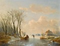 Skaters On The Ice, A 'Koek En Zopie' In The Distance - Andreas Schelfhout