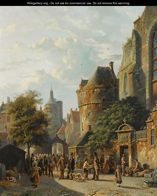 Many Figures On A Market In A Dutch Town - Adrianus Eversen