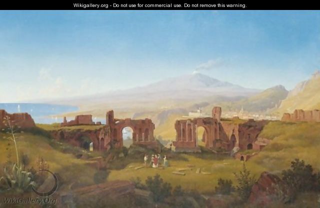 Sicily, A View Of The Greek Theatre At Taormina, With Mount Etna Beyond - Italian School