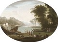 A River Landscape With Figures Loading A Barge In The Foreground - Italian School