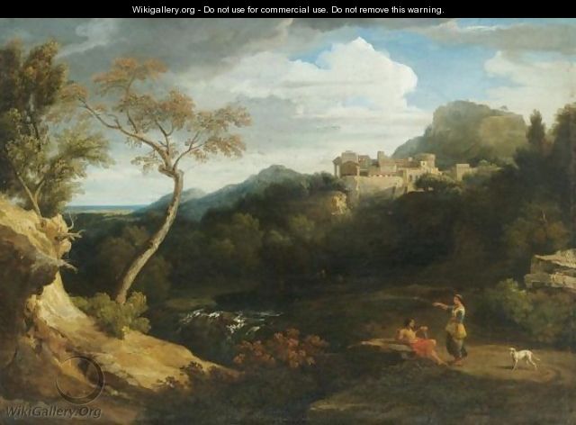 A View Of Tivoli, With Classical Figures Conversing In The Foreground - (after) Jan Frans Van Orizzonte (see Bloemen)
