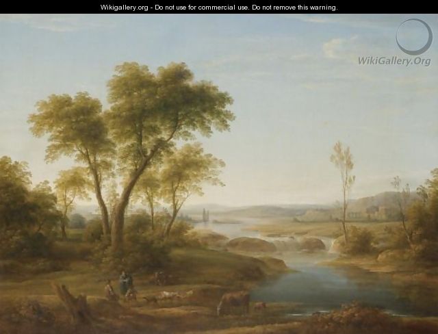 A Classical River Landscape With Herdsmen Conversing In The Foreground - (after) Hendrik Frans Van Lint (Studio Lo)
