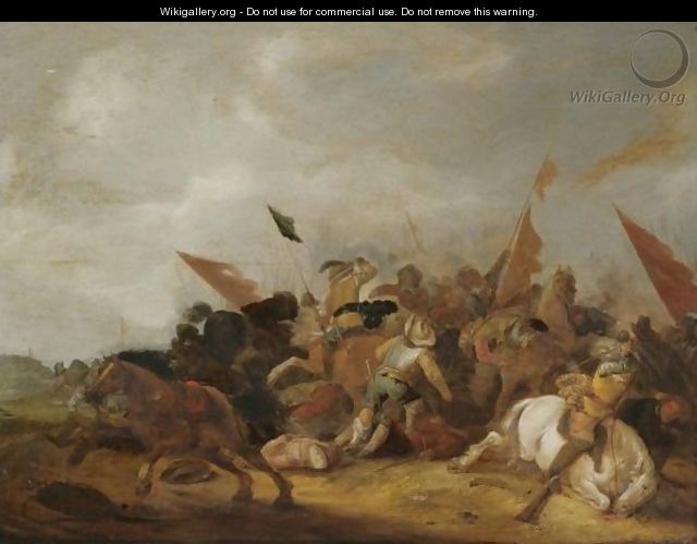 A Battle Scene In A Dune Landscape - (after) Anthonie Palamedesz. (Stevaerts, Stevens)