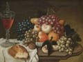 A Still Life With Grapes, Peaches, An Orange, A Bun And A Glass Of Win On A Table - (after) William Sartorius