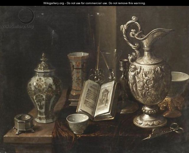 A Still Life With A Silver Ewer, A Candle Snuffer - (after) Pieter Gerritsz. Van Roestraeten