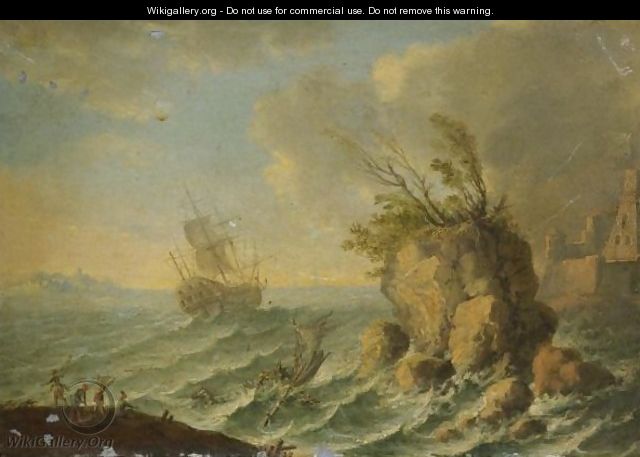 A Seascape With Shipping Off A Rocky Coastline - (after) Orazio Grevenbroeck