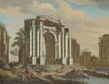 A Capriccio With Soldiers And Other Figures Amongst Classical Ruins - North-Italian School