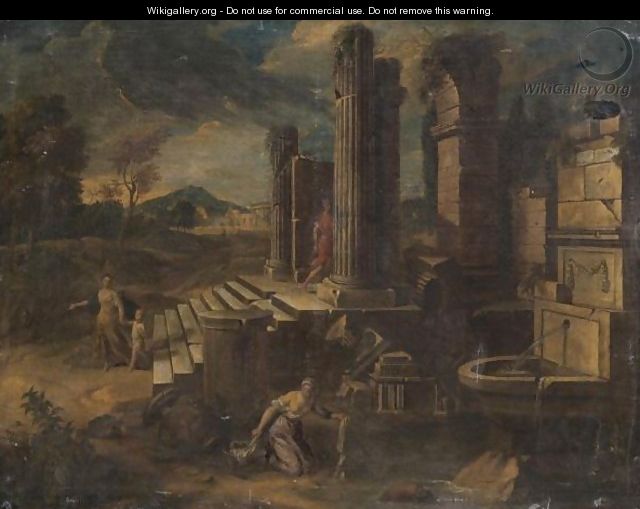 A Capriccio Scene With Figures Amongst Classical Ruins - (after) Viviano Codazzi