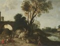 A Classical Landscape With Cavaliers In The Foreground, A Woodcutter Felling A Tree Beyond - (after) Filippo (Il Napoletano) D'Angeli
