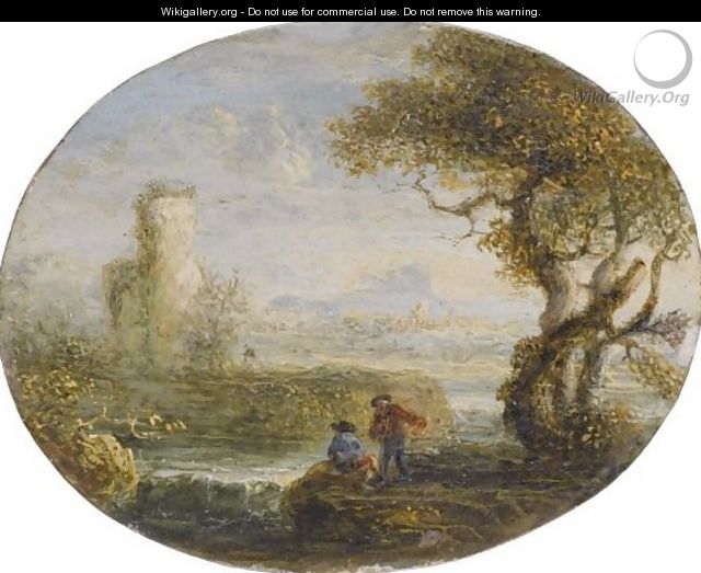 An Italianate River Landscape With Two Figures Fishing - Jan de Momper