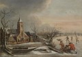A Winter Scene With Figures Skating A Church In The Distance - (after) Jan Van Kessel