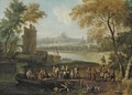 Landscape With Men Loading Cargo Onto A Ferry, Travellers And Monks Passing By - (after) Pieter Bout