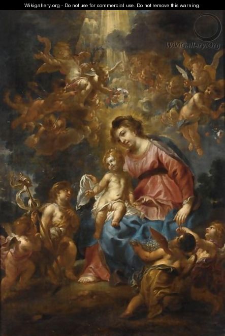 The Madonna And Child With The Infant Saint John, Surrounded By Angels - (after) Cornelius I Schut