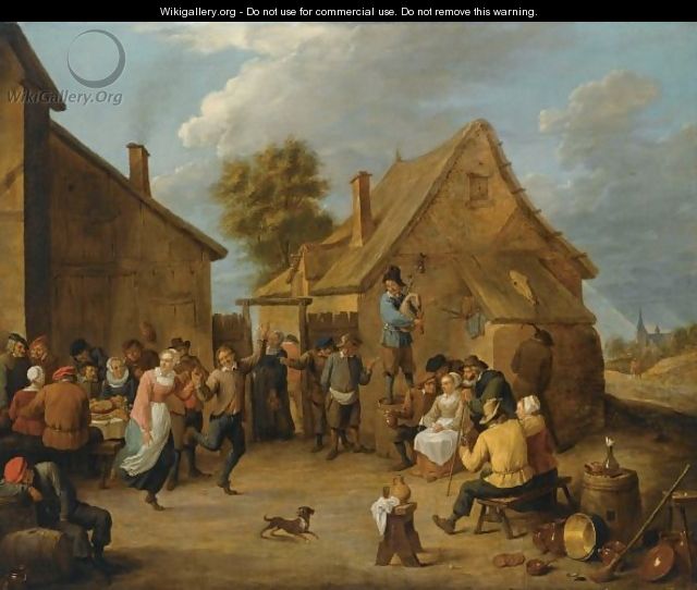 Peasants Dancing, Eating And Drinking Outside An Inn - (after) David The Younger Teniers
