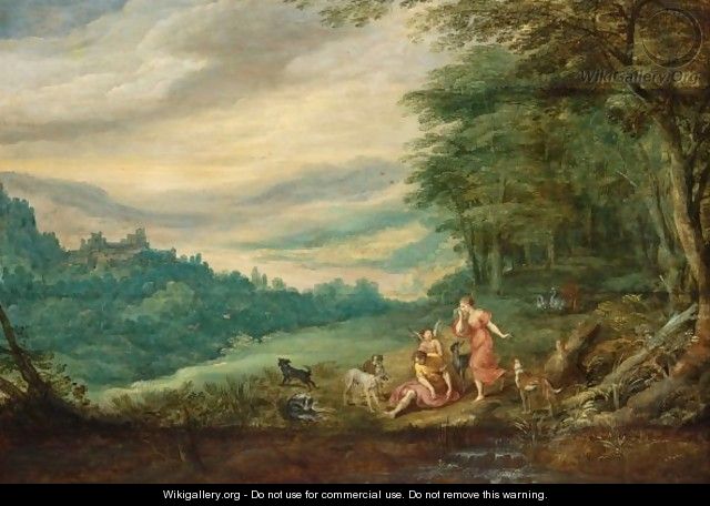 Venus Mourning Adonis In A Panoramic Wooded Landscape - Joos De Momper