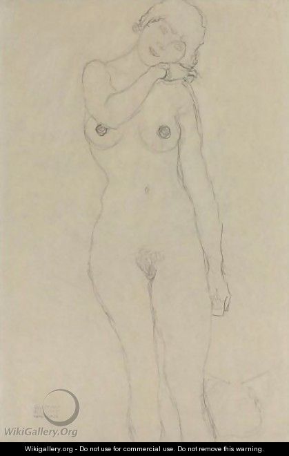 Stehend Von Vorne, Den Kopf Nach Rechts Geneigt (Standing Woman With Head Leaning Right) - Gustav Klimt
