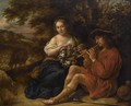 An Elegant Shepherdess Listening To A Shepherd Playing The Recorder In An Arcadian Landschape - Govert Teunisz. Flinck