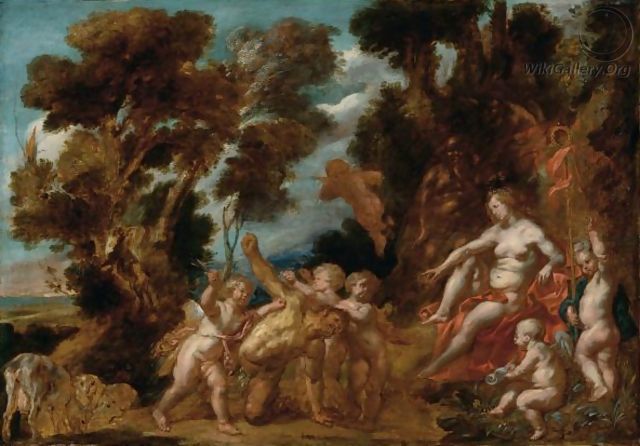 Venus And Eros Punishing A Satyr - (after) Jacob Jordaens