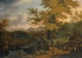 An Extensive Wooded River Landscape With Fishermen Near A River, And Sportsmen And Travellers On A Path - Timotheus De Graef